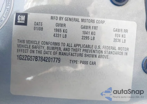 2008 Pontiac G6 z USA, uszkodzony, nr VIN 1G2ZG57B784201779